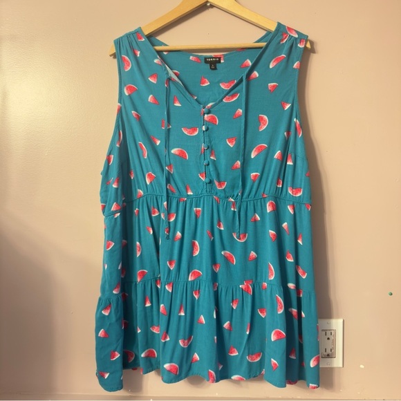 Torrid Watermelon Tiered Top Bluegreen Women Size 3 - Picture 2 of 7